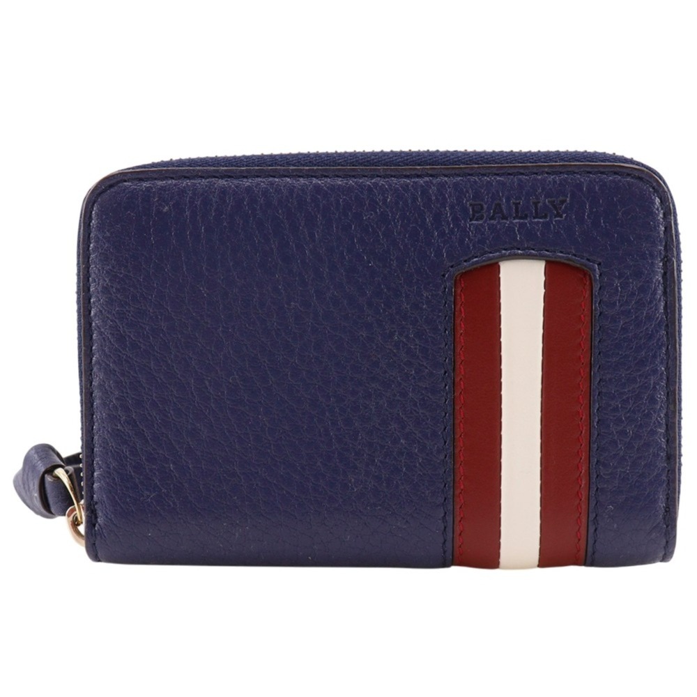 Bally Compact Wallet, Coin Purse, Round Zipper, Leather, Blue, Men's